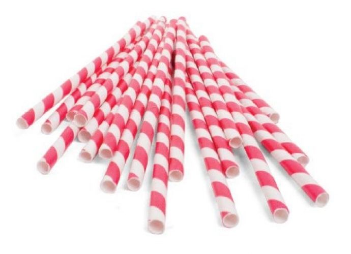 Kikkerland Biodegradable Paper Straws, Red and White Striped, Box of 144