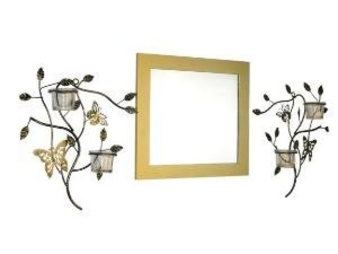Danya B QBA704 Wall Mirror With Butterfly Candle Sconces - 3 Piece Set