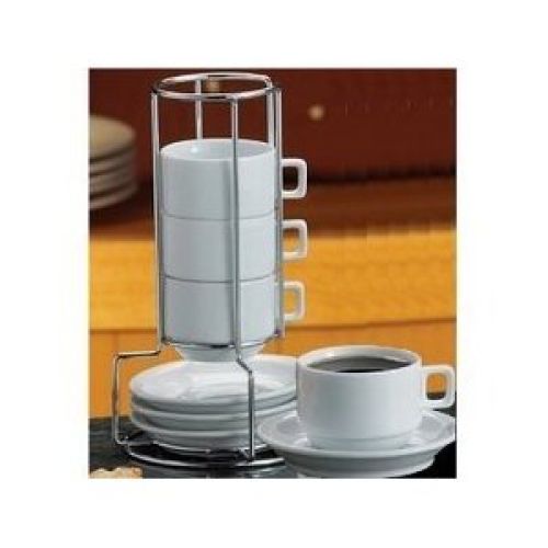 Harold Import Stackable Porcelain Demi Cup & Saucer Set, 9pc