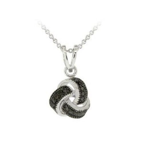 Sterling Silver Black-Diamond Love Knot Pendant Necklace