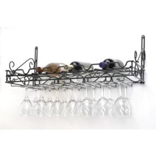 Concept Housewares WR-40701 Metal Wine Bottle and Glass Wall Rack, Matte Black