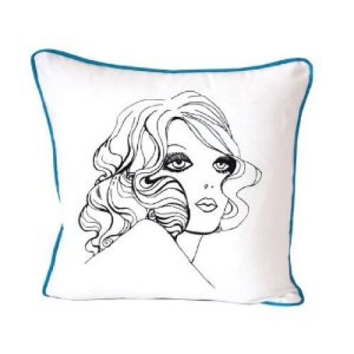 Room Service Retro Mod Collection Mod Face Pillow, 18-inch x 18-inch, White/Black/Blue