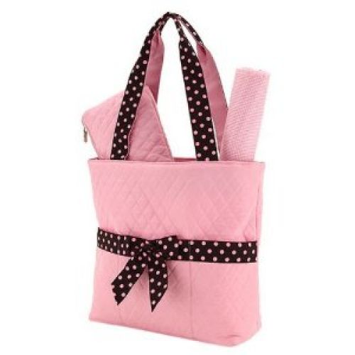 Belvah Quilted 3pc Set Large Diaper Bag (Pink/ Brown)