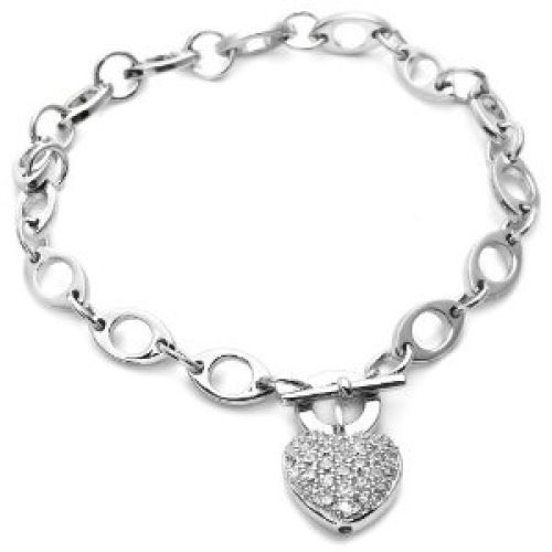 Sterling Silver Pave Cubic Zirconia Heart Bracelet, 7.25"
