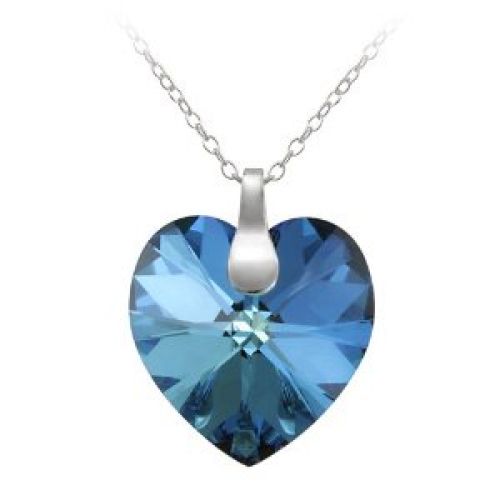 Sterling Silver Bermuda Blue Swarovski Crystallized Elements Heart Pendant, 18"
