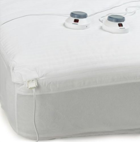 Soft Heat Dobby Stripe 233 Thread-Count Low-Voltage Electric Heated King Mattress Pad, White