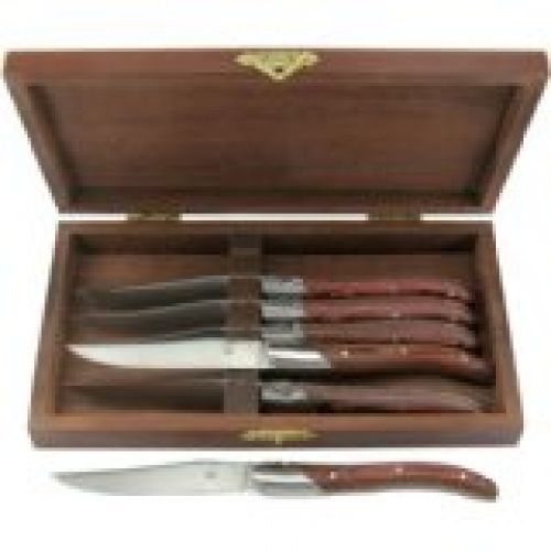 SR Laguiole Steak Knives with Brown Elm Handles, Set of 6