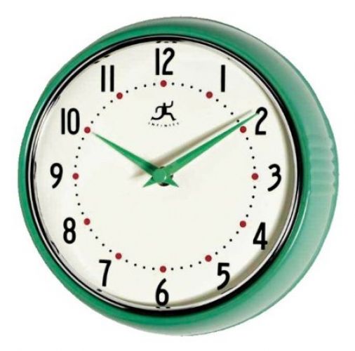 Infinity Instruments Retro Round Metal Wall Clock, Green