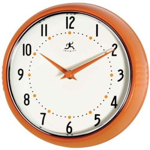 Infinity Instruments Orange Retro 9.5-Inch Metal Wall Clock