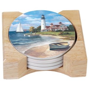CounterArt Lighthouse Mural Design Round Absorbent Coasters