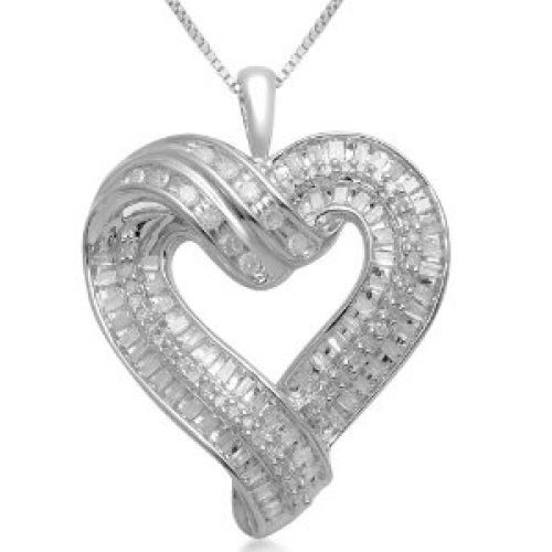 Sterling Silver Diamond Heart Pendant (1/2 cttw, I-J Color, I3 Clarity), 18"