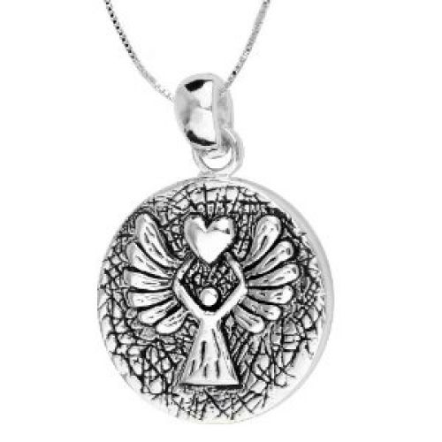 Sterling Silver "Guardian Angel Protect Me Wherever I Go And Keep Me From Harm" Reversible Pendant with Angel, 18"