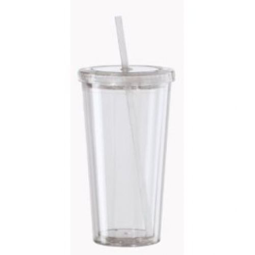 Oggi 20-Ounce Double Walled Tumbler with Drinking Straw, Clear