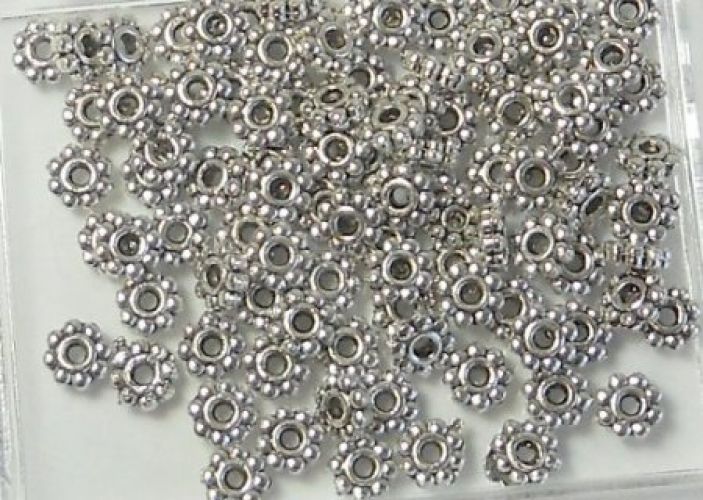 100 Antiqued Silver Plated Pewter Beads 5x2mm Rondelle Daisy with 1.5mm Hole Metal Spacers