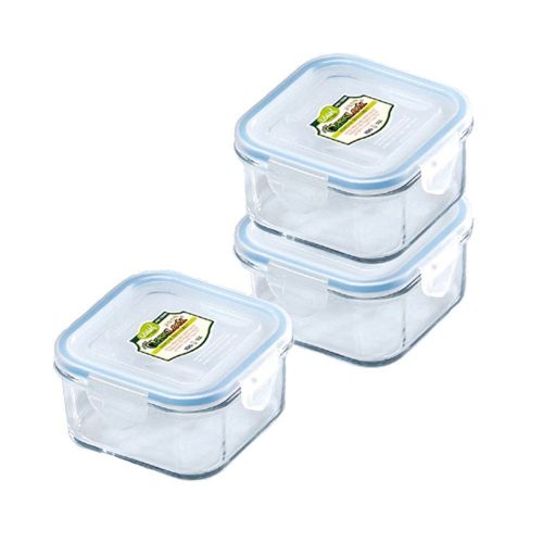 Kinetic Go Green GlassLock 1332 17-Ounce Square Glass Food-Storage Containers with Locking Lids, Set of 3