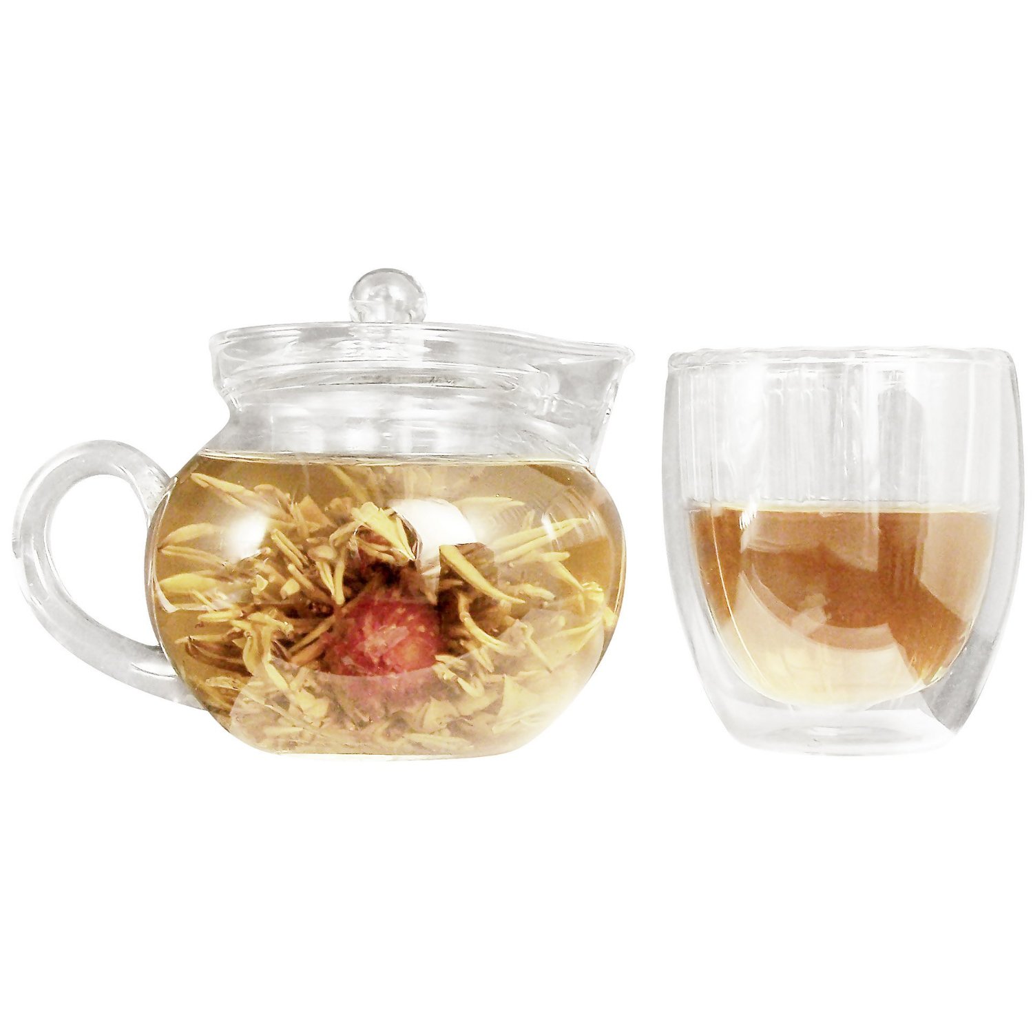 Northwest Glass Yama A20-SC 12-Ounce Teapot with 6-Ounce Doublewall Cup and 3-Blooming Teas, 1-Unit