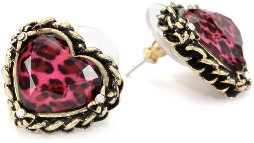 Betsey Johnson Fuchsia Leopard Heart Stud Earrings
