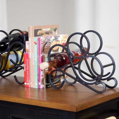 Black Wrought Iron Scroll Book End Wine Rack