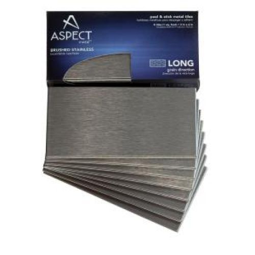 Aspect 3 in. x 6 in. Stainless-Steel Backsplash Tiles Stainless Long Grain (8-Pack)
