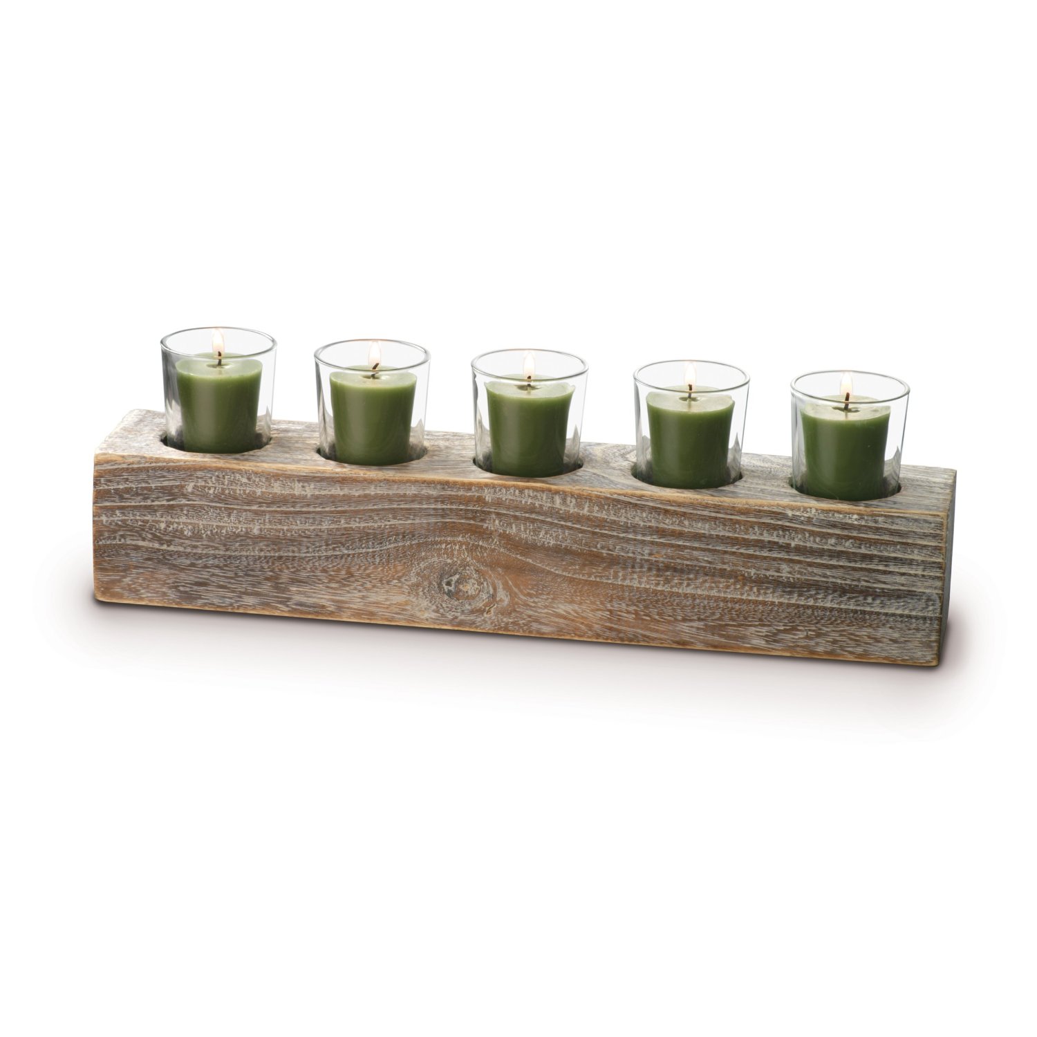 Anchor Home Collection Wooden Base Candle Holder with 5 Glass Votive Cups