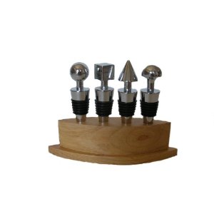 Happy Hour 10441 4-Piece Geometric Stopper Set with Wooden Stand
