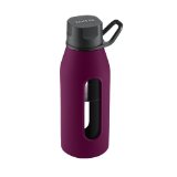 Takeya Classic Glass Water Bottle with Silicone Sleeve, Black/Purple, 16-1/2-Ounce