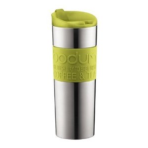 Bodum Stainless Steel 16-Ounce Vacuum Travel Mug with Green Silicone Grip