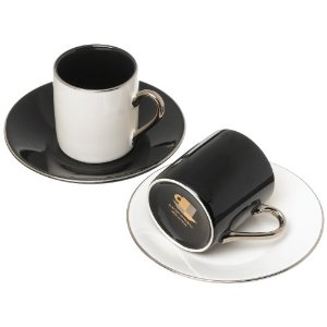 Yedi Houseware Classic Coffee and Tea Black and White Espresso Cups and Saucers, Set of 6