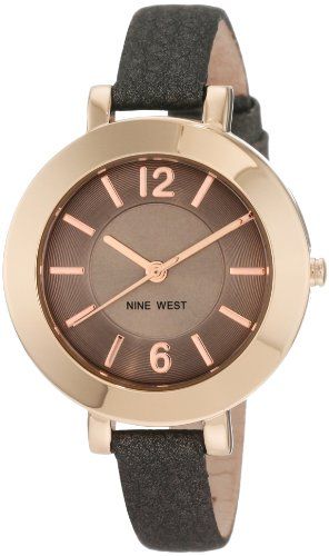 Nine West Womens NW/1196RGGY Round Rosegold-Tone Thin Grey Strap Watch