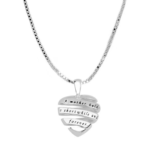Sterling Silver "A Mother Holds Her Childs Hand For A Short While And Their Hearts Forever" Open Heart Pendant, 18"