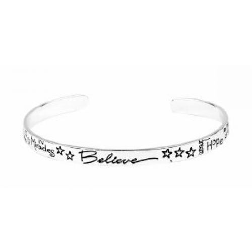 Sterling Silver "Believe In Miracles" Cuff Bracelet