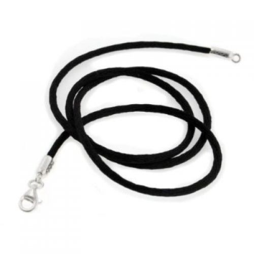 BLACK Leather Cord Chain Sterling Silver Necklace 18" Long