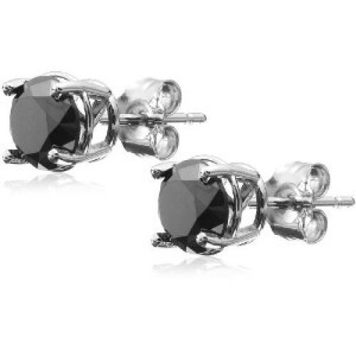 14k White Gold Black Diamond Stud Earrings (2 cttw)