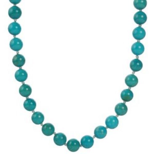 Sterling Silver 10mm Stabilized Turquoise Knotted Necklace, 24"