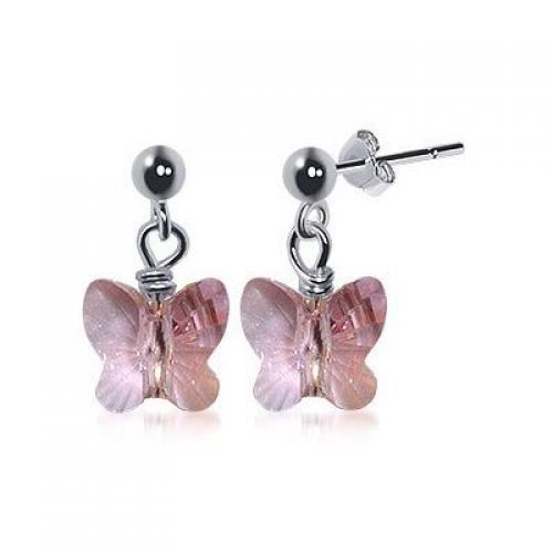 SCER171 Made with Swarovski ElementsÃ‚Â® Pink Butterfly Crystal Sterling Silver 1" Long Post Drop Earrings