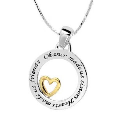 Sterling Silver "Chance Made Us Sisters Hearts Made Us Friends" "Two-Tone" Pendant, 18"