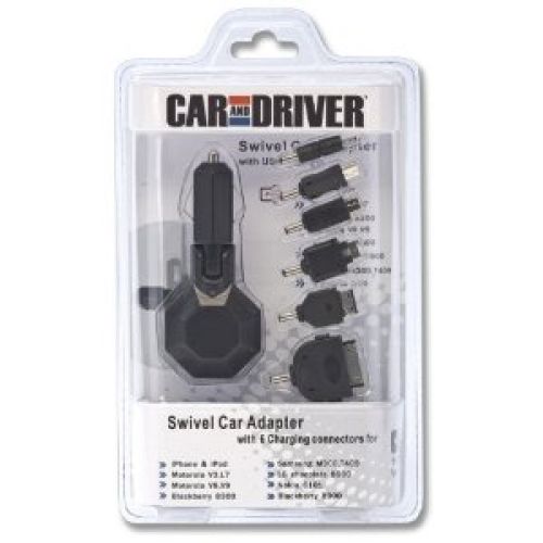 Car and Driver Universal Swivel Car Charger with 3 USB - Female Ports Includes 2 Connection Cables and 6 Tips for Most Mobile Devices