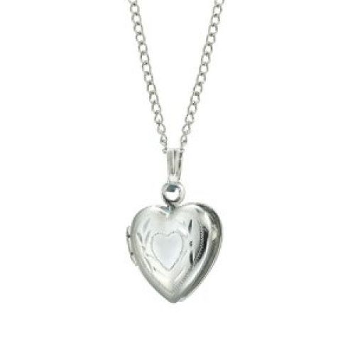 Sterling Silver Child's Engraved Heart Locket Pendant, 13"