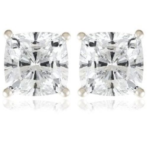 Platinum Plated Sterling Silver 7 x 7 mm Cushion-Cut Cubic Zirconia Stud Post Earrings