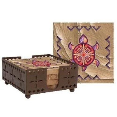Set of Four Indian Turtle Coasters with holder - Style WIMP10R