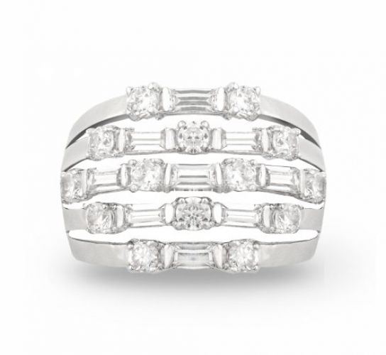 JanKuo Jewelry Silver Tone Five-Layer Cubic Zirconia Cocktail Ring