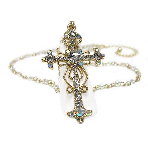 Goldtone Clear Crystal Cross Pendant Necklace Fashion Jewelry