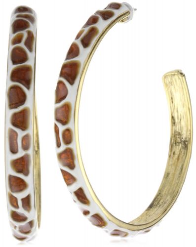 Kenneth Jay Lane White And Brown Enamel Giraffe Large Hoop Earrings