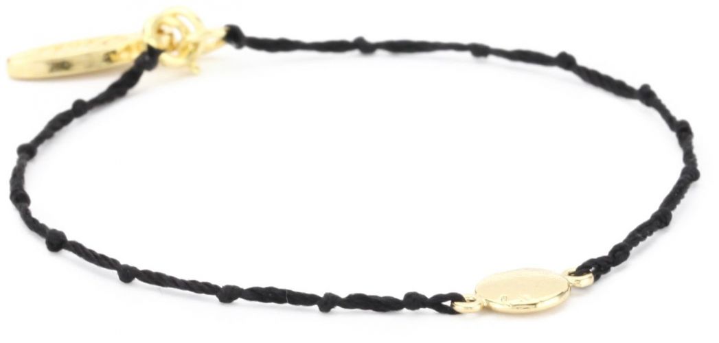 Ettika Gold Colored Disk Charm Black Knotted Silk Thread Bracelet