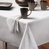 Benson Mills Romance Herringbone Fabric Tablecloth, White, 60-Inch-by-120-Inch