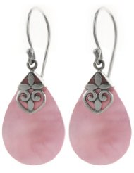 Sterling Silver Bali-Inspired Pink Shell Teardrop Earrings