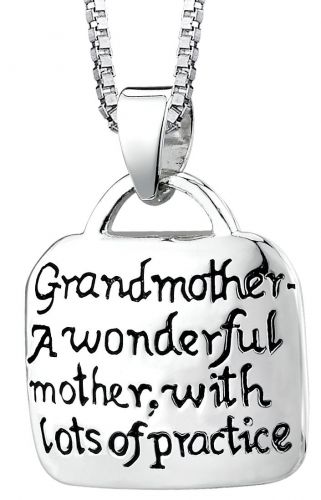 Sterling Silver "Grandmother A Wonderful Mother With Lots Of Practice" Square Pendant, 18"
