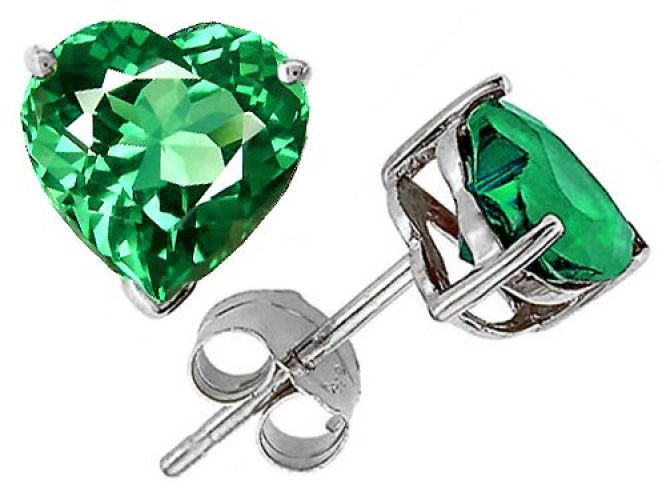 3.00 cttw Heart Created Emerald Earring Studs in 925 Sterling Silver
