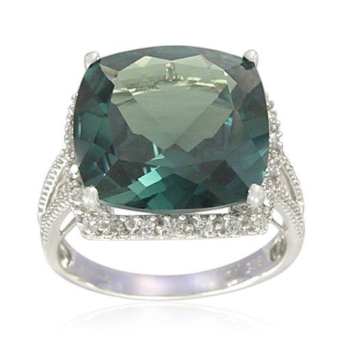 Sterling Silver Cushion-Shaped Created Emerald Ring, Size 9