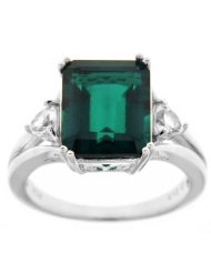 Sterling Silver Lab Created Emerald and Lab Created White Sapphire Ring, Size 7